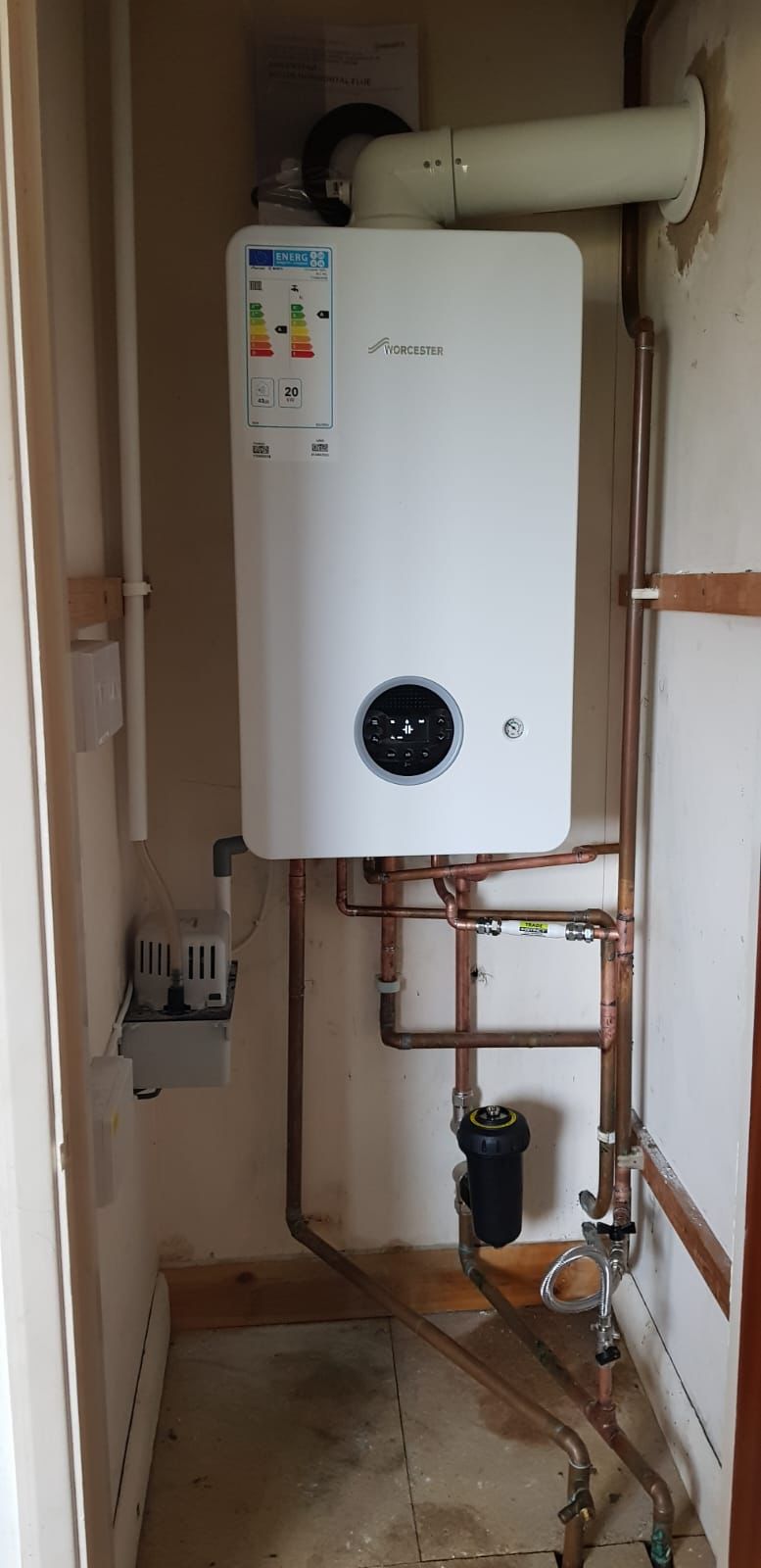 Viessmann system boiler fitted in a plant room with new copper pipework and a magnetic system filter
